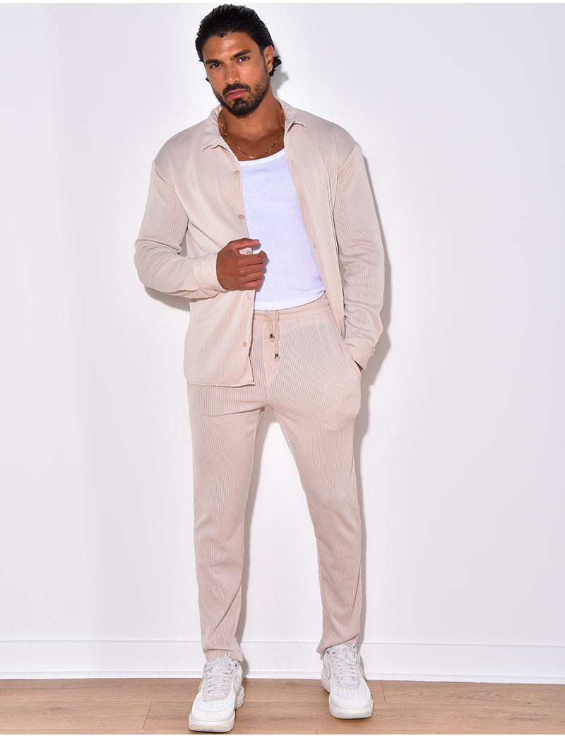 Ensemble pantalon et chemise manches longues plissé
