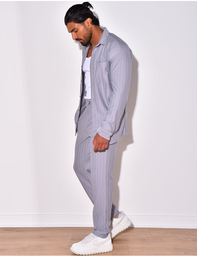 Ensemble pantalon et chemise manches longues plissé