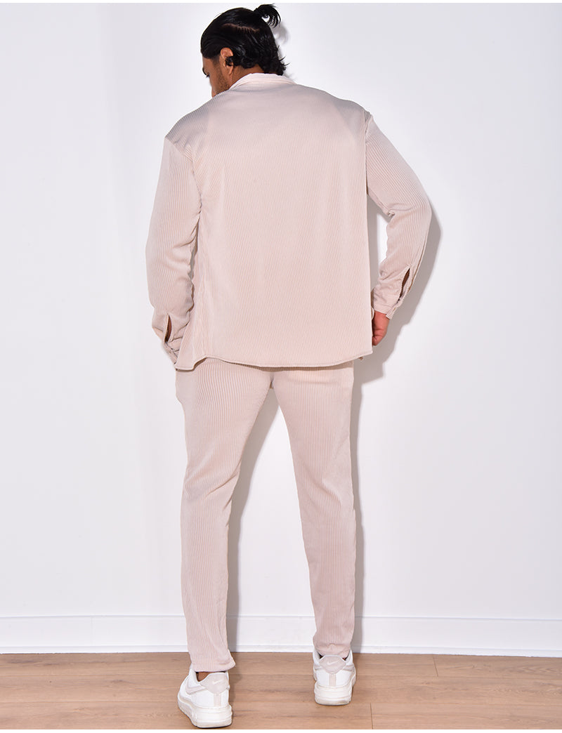 Ensemble pantalon et chemise manches longues plissé