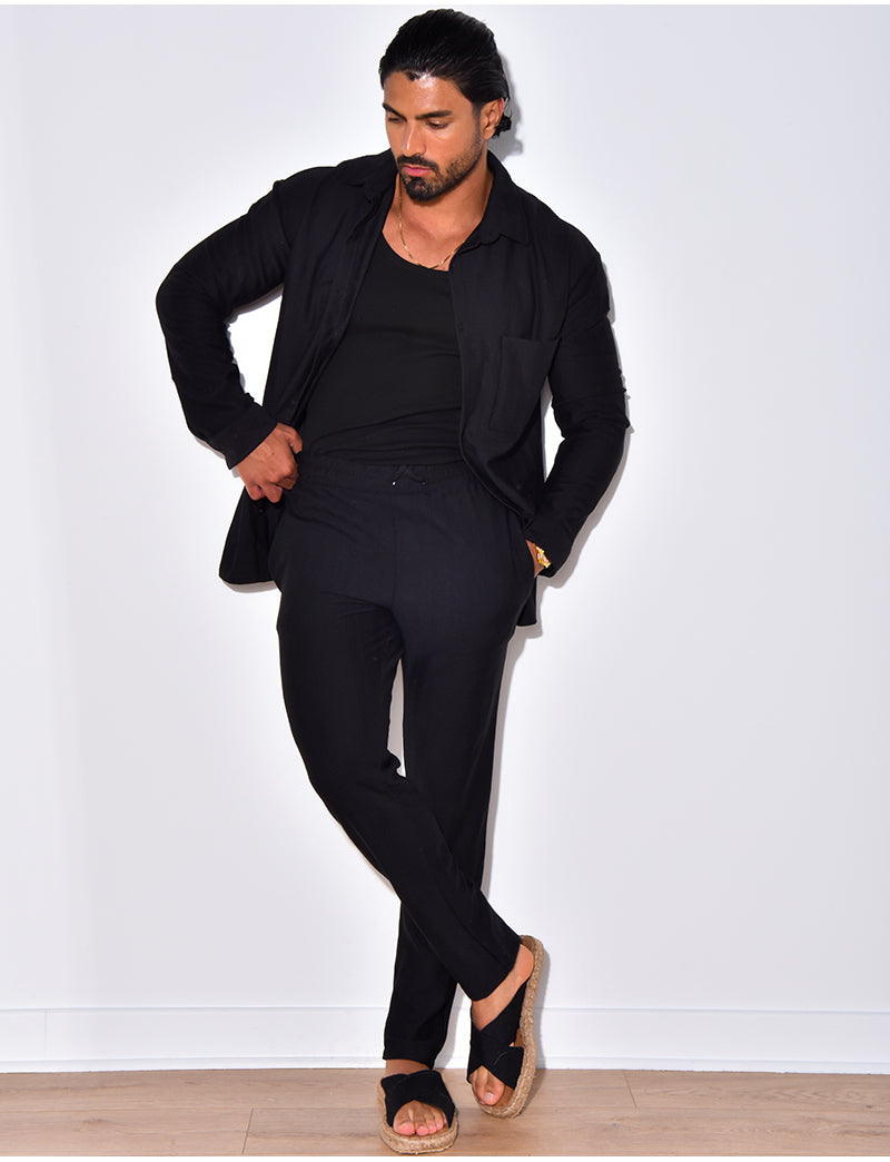 Ensemble pantalon et chemise manches longues plissé