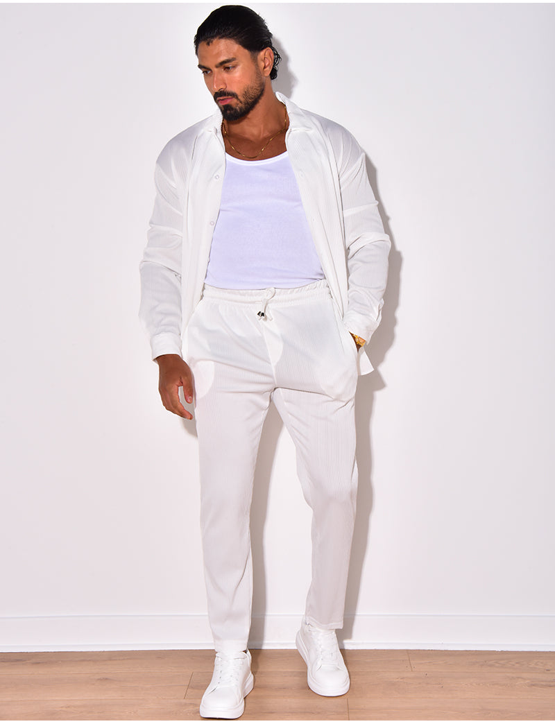 Ensemble pantalon et chemise manches longues plissé