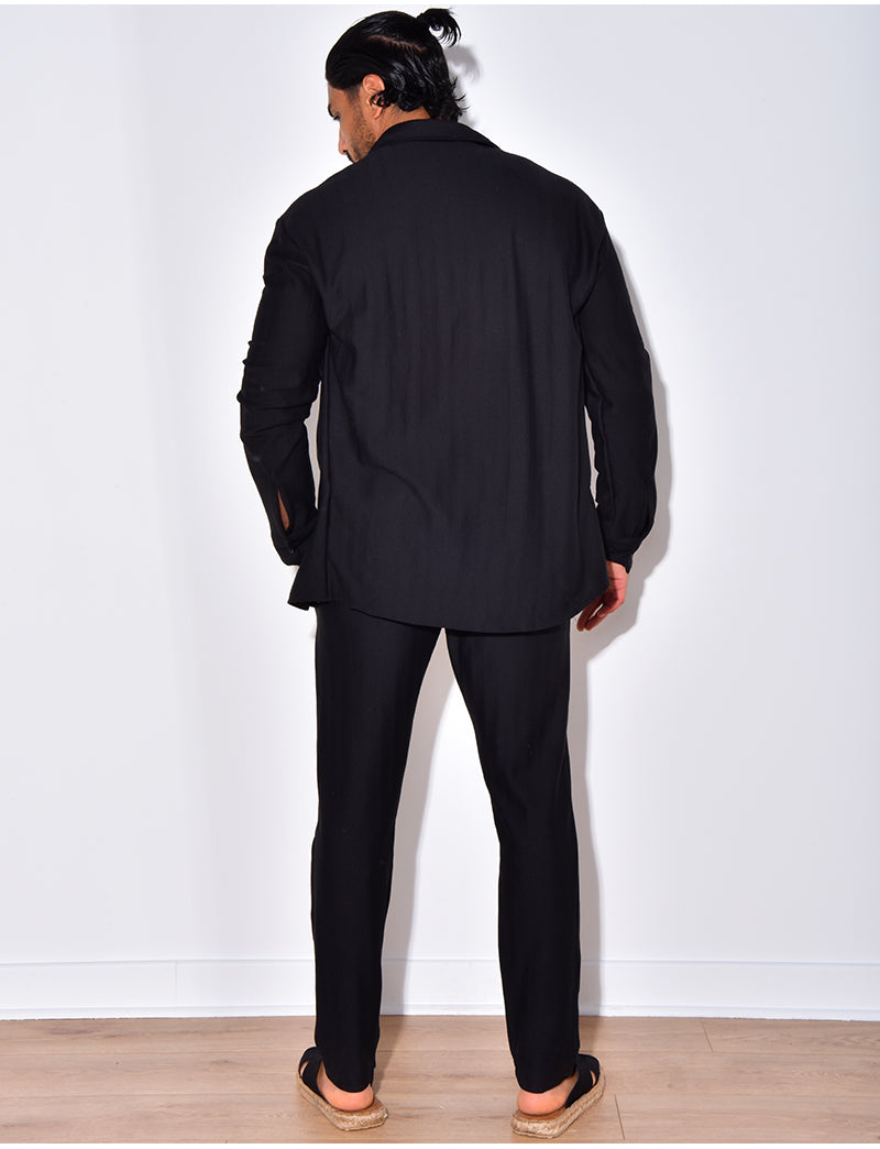 Ensemble pantalon et chemise manches longues plissé