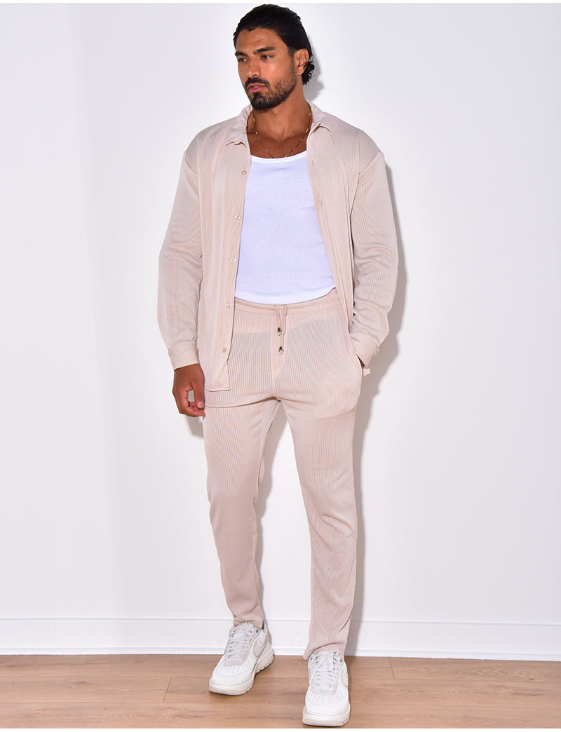 Ensemble pantalon et chemise manches longues plissé