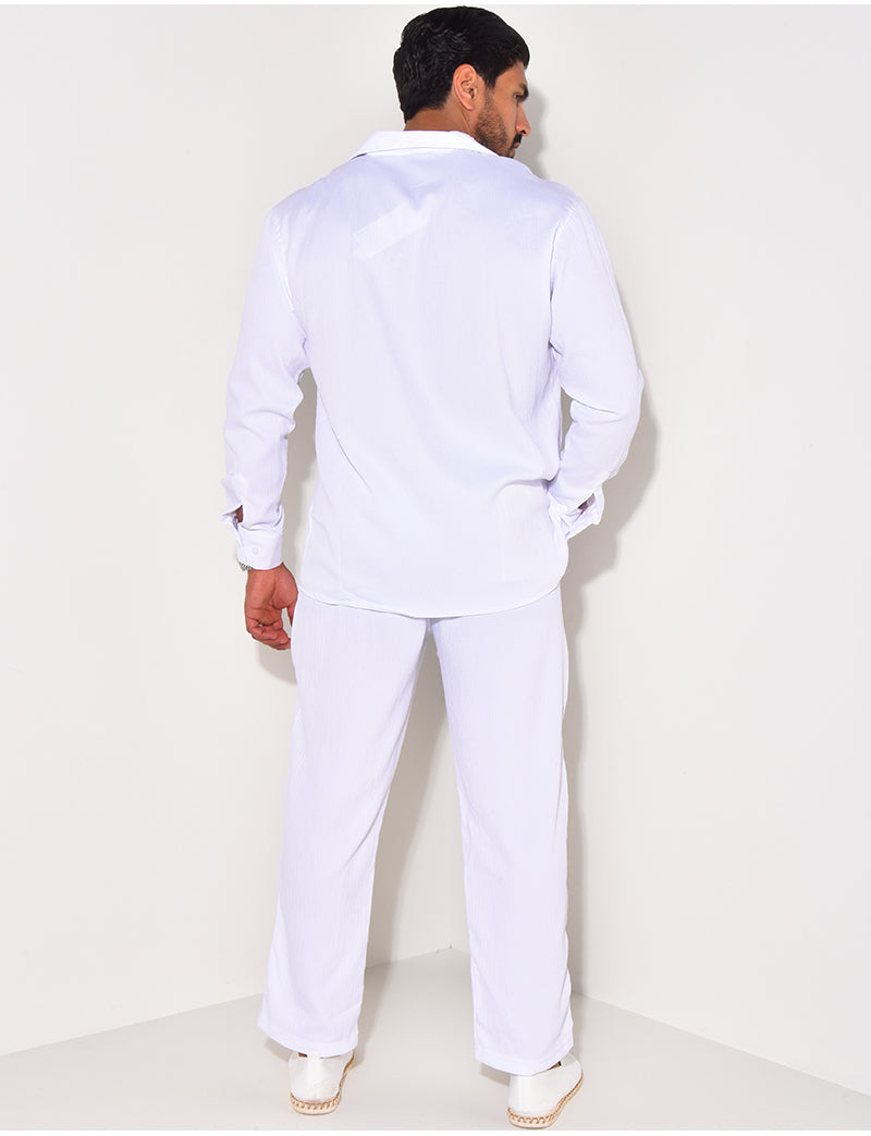 Ensemble pantalon et chemise manches longues texturé