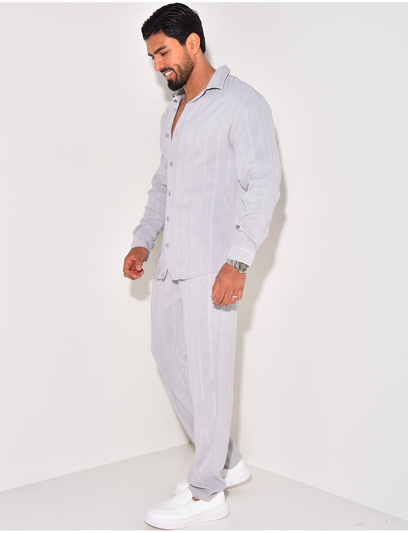 Ensemble pantalon et chemise manches longues texturé