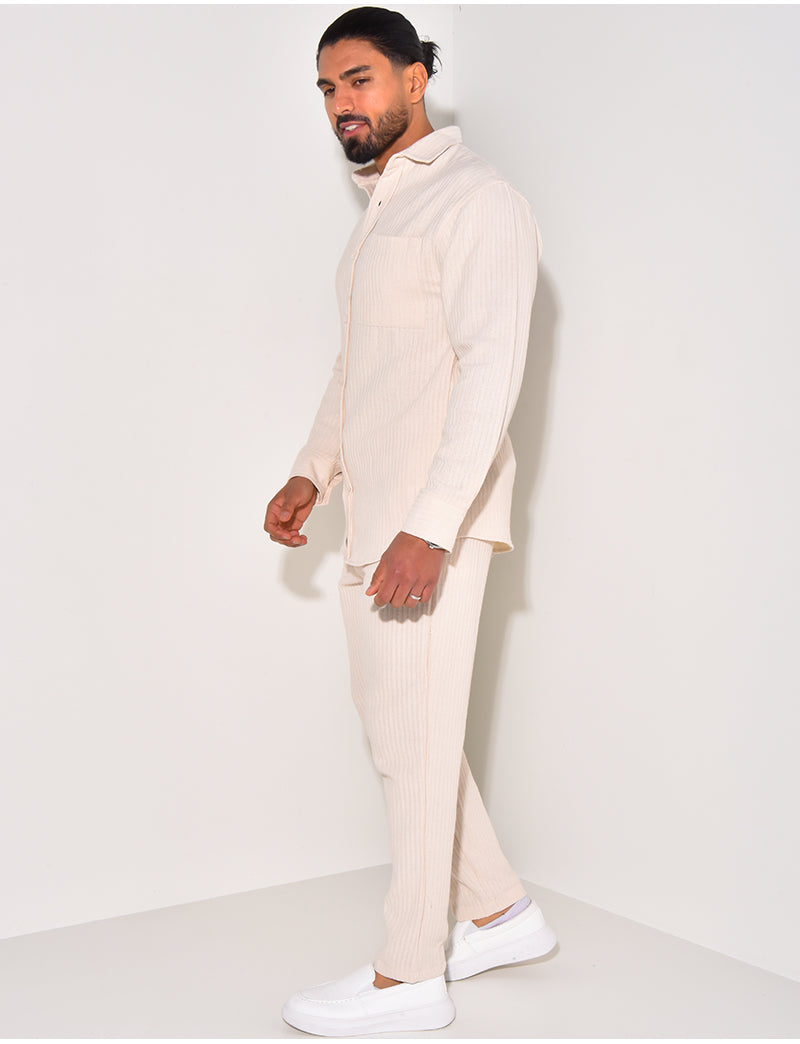 Ensemble pantalon et chemise manches longues texturé
