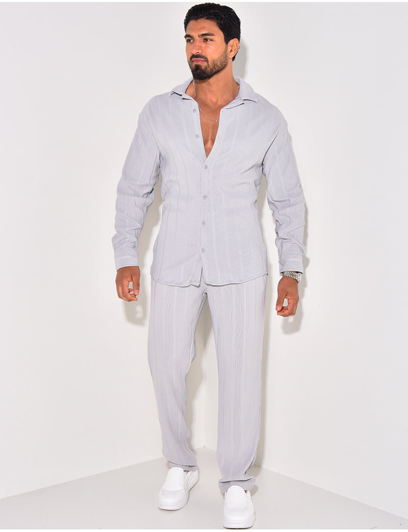 Ensemble pantalon et chemise manches longues texturé
