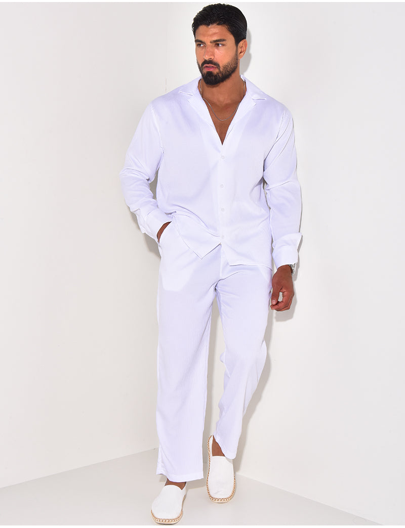 Ensemble pantalon et chemise manches longues texturé