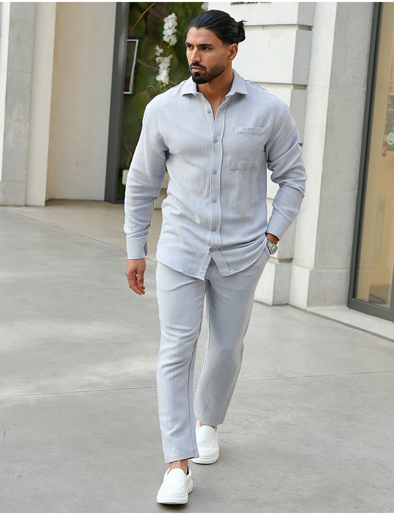 Ensemble pantalon et chemise manches longues texturé