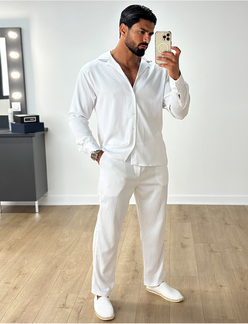 Ensemble pantalon et chemise manches longues texturé