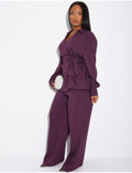 Ensemble blouse à nouer et pantalon droit effet lin