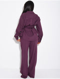 Ensemble blouse à nouer et pantalon droit effet lin