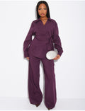 Ensemble blouse à nouer et pantalon droit effet lin