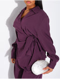 Ensemble blouse à nouer et pantalon droit effet lin