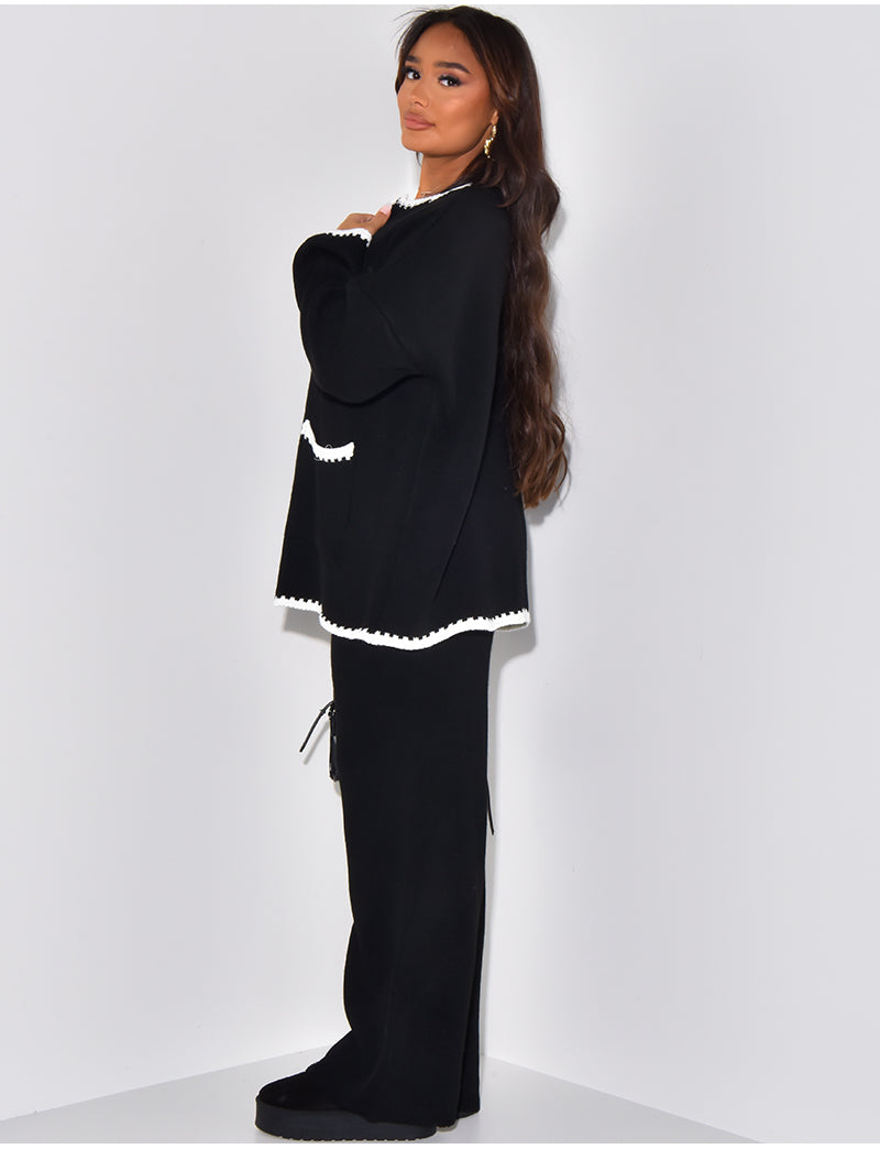 ensemble pantalon et gilet en maille
