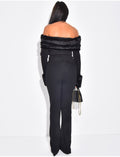 Ensemble pantalon et pull col bateau à fourrure