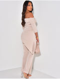 Ensemble texturé pantalon et top asymétrique col bateau