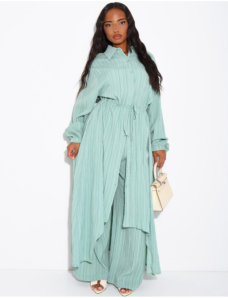 Ensemble pantalon fluide et chemise longue texturé