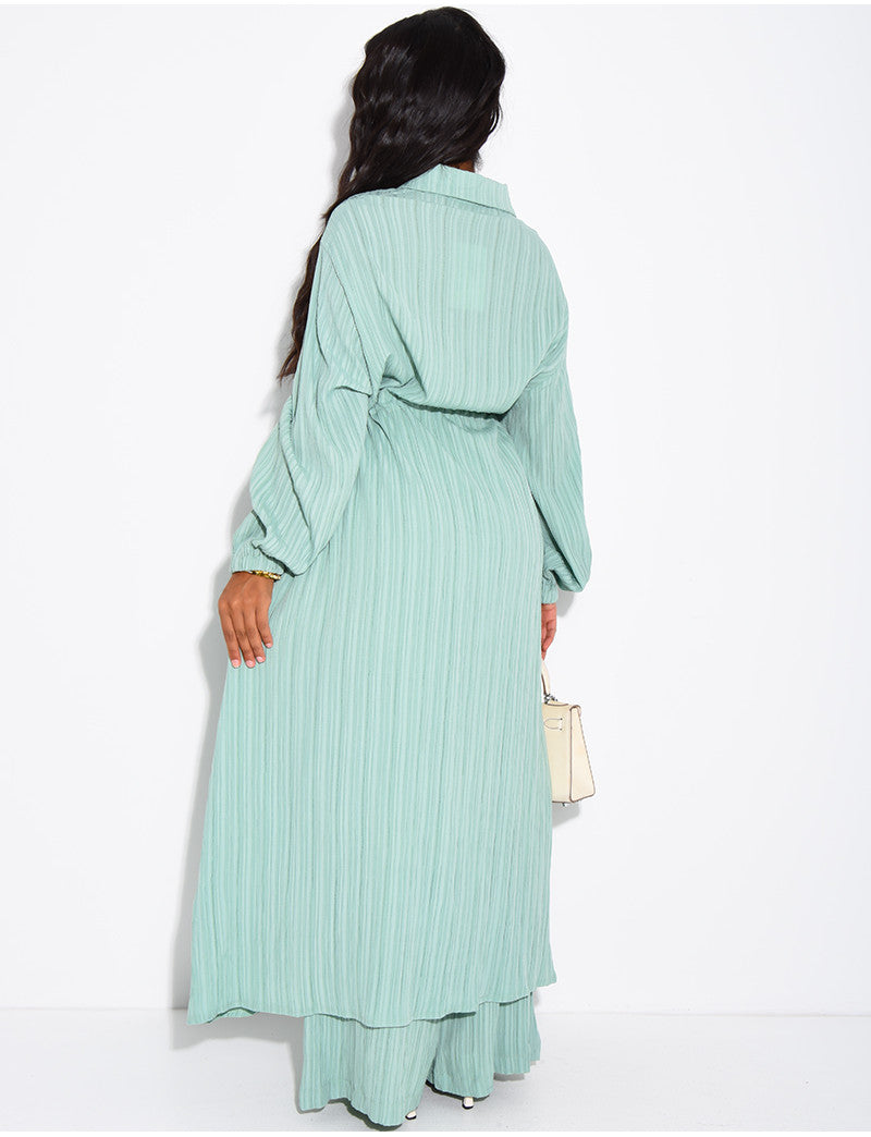 Ensemble pantalon fluide et chemise longue texturé
