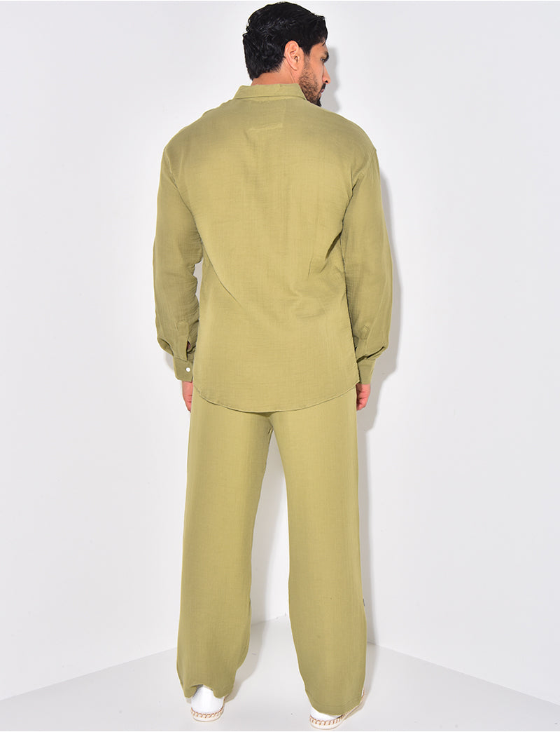 Ensemble pantalon large et chemise en coton