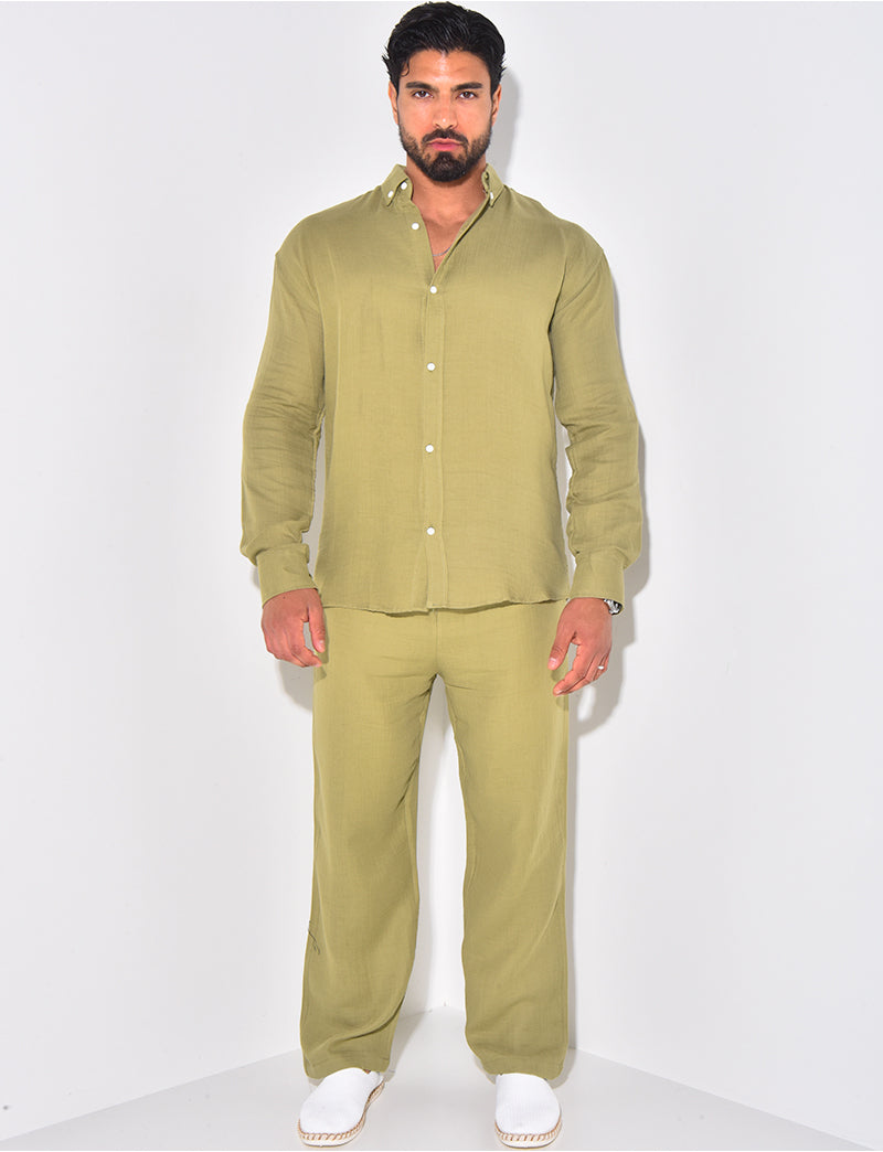 Ensemble pantalon large et chemise en coton