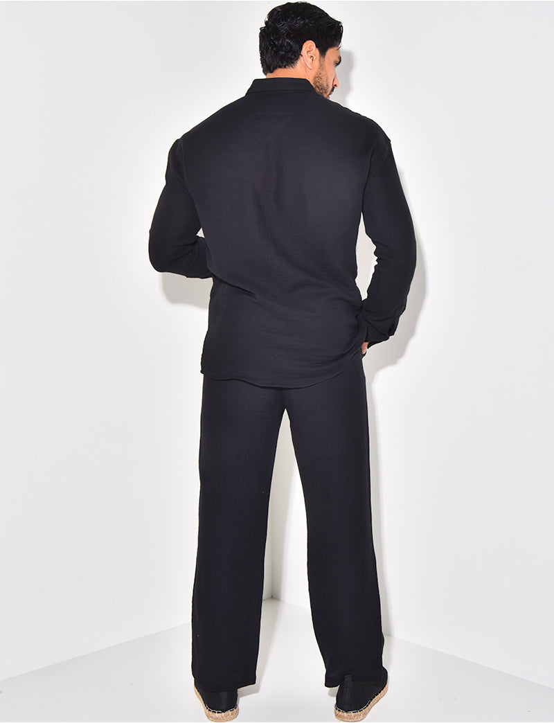 Ensemble pantalon large et chemise en coton