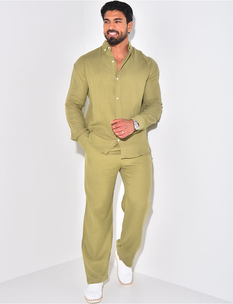 Ensemble pantalon large et chemise en coton