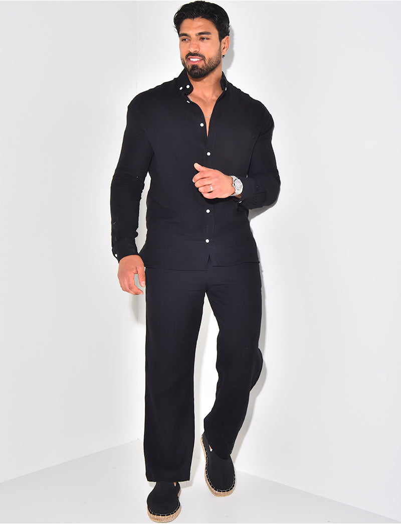 Ensemble pantalon large et chemise en coton