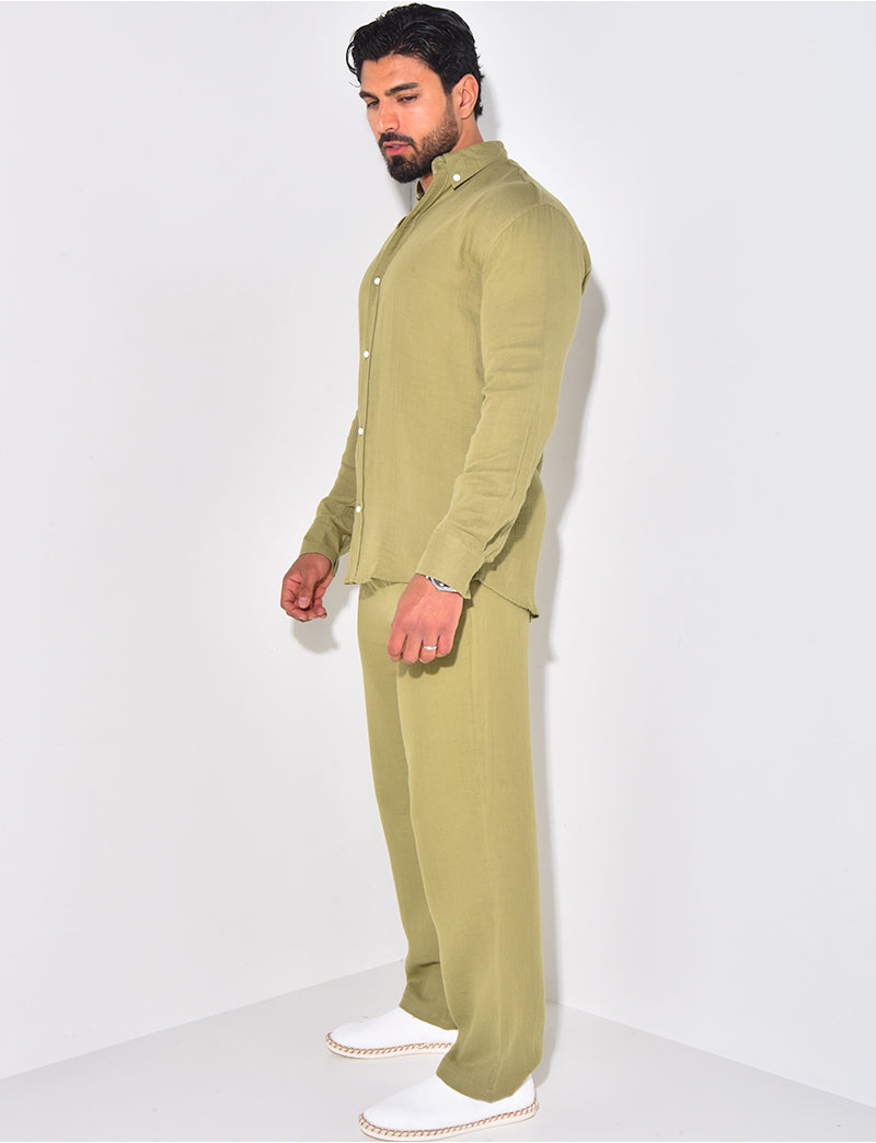 Ensemble pantalon large et chemise en coton
