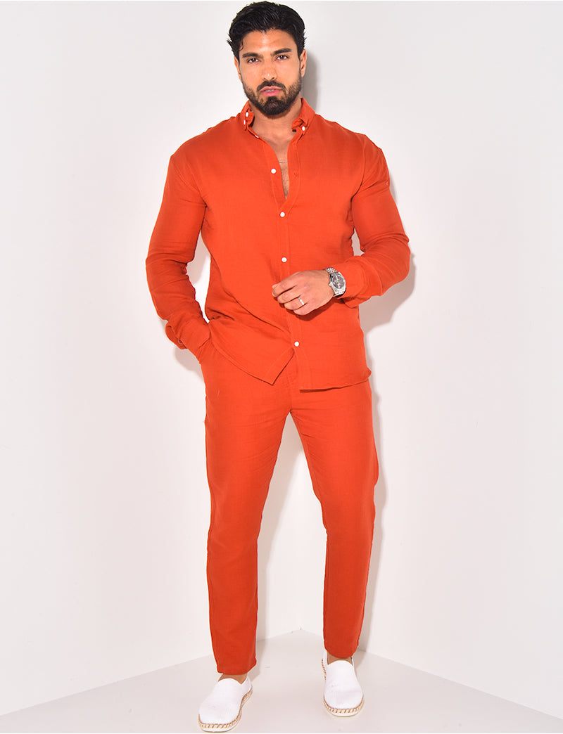 Ensemble pantalon resserré et chemise en coton