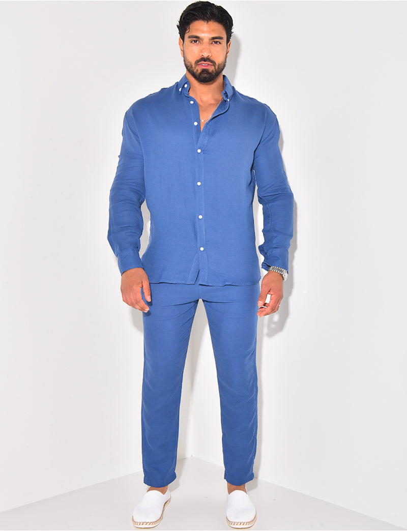 Ensemble pantalon resserré et chemise en coton