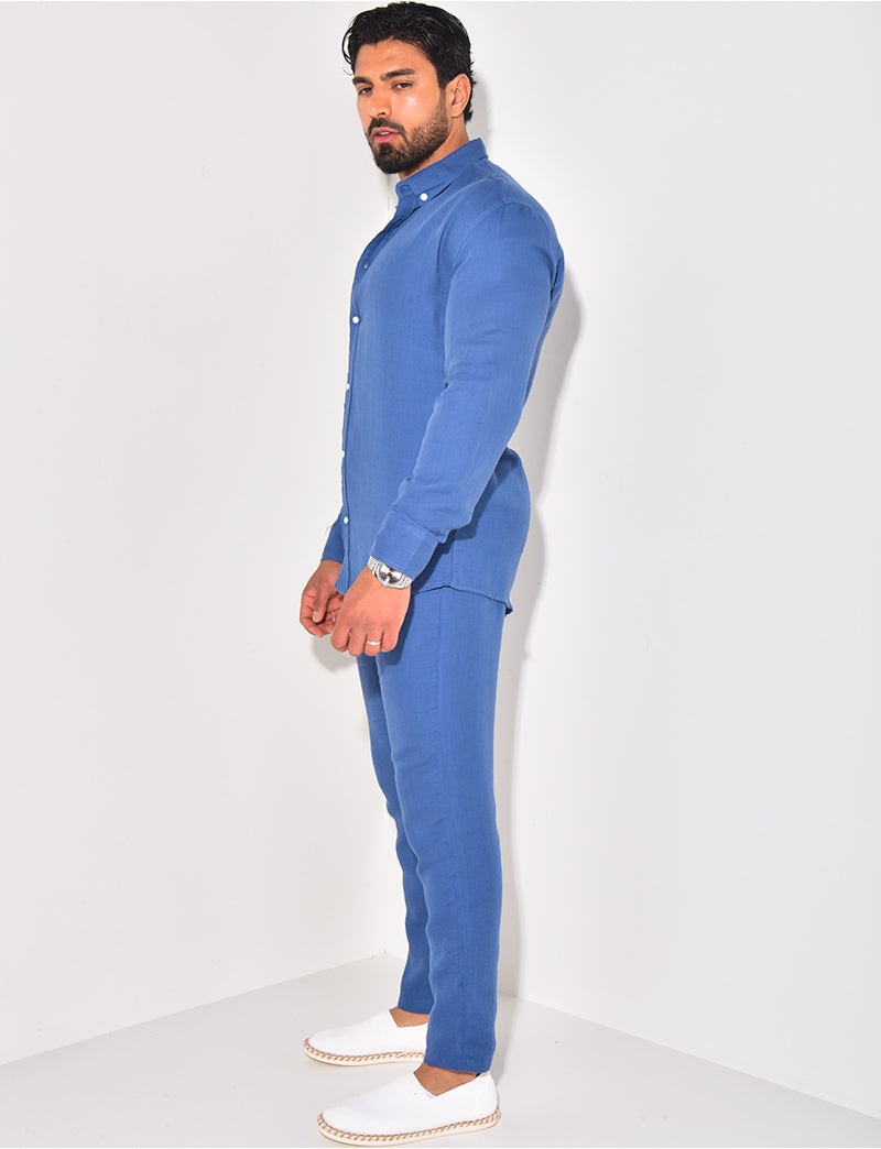 Ensemble pantalon resserré et chemise en coton