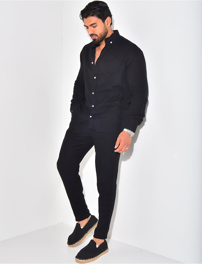 Ensemble pantalon resserré et chemise en coton