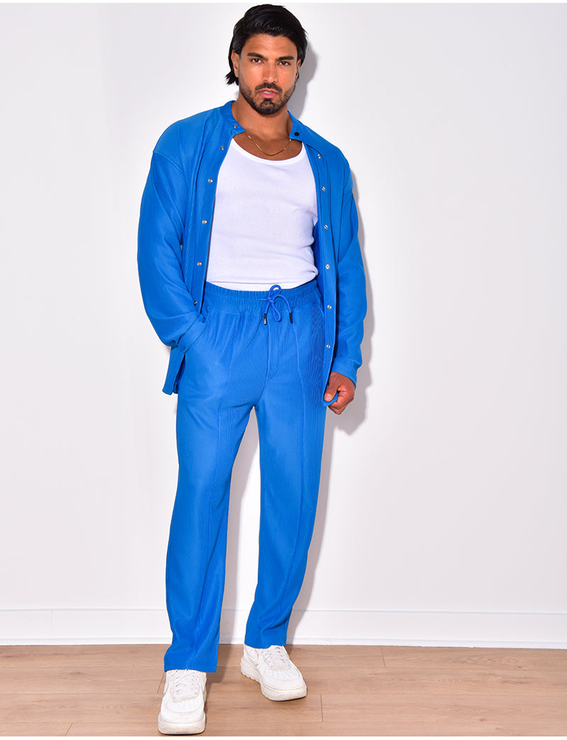 Ensemble plissé pantalon à couture apparente et chemise à boutons pressions
