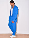 Ensemble plissé pantalon à couture apparente et chemise à boutons pressions