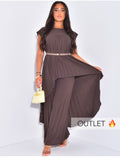 Ensemble plissé pantalon et tunique longue asymétrique