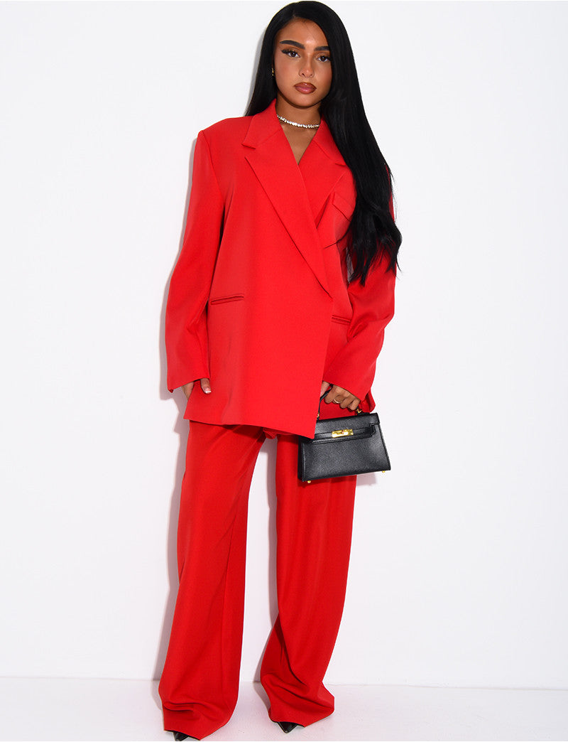 Ensemble premium blazer oversize à fentes et pantalon de tailleur droit
