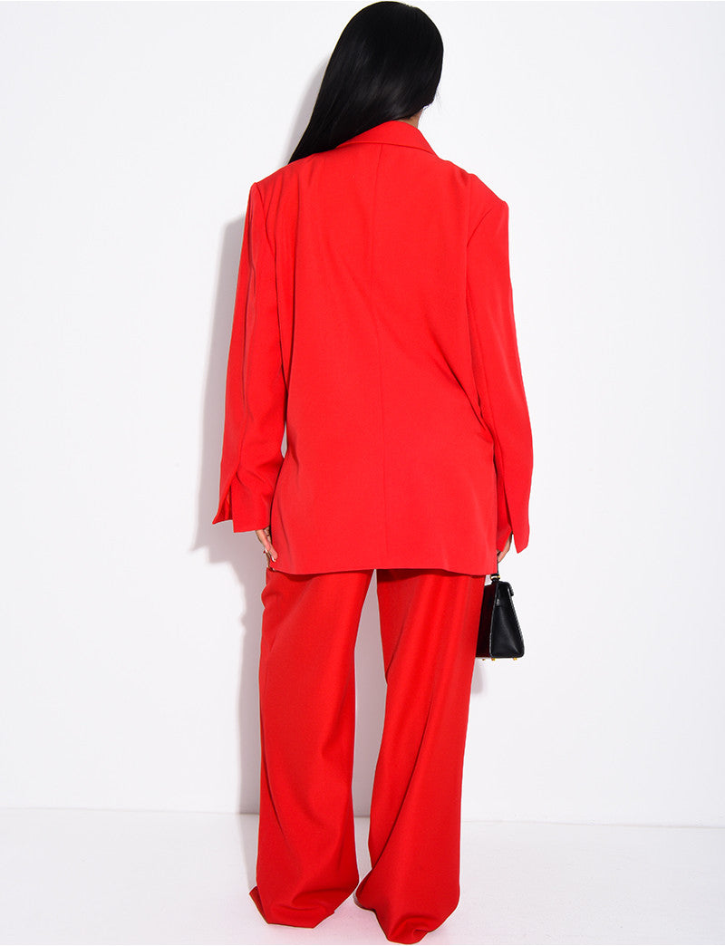 Ensemble premium blazer oversize à fentes et pantalon de tailleur droit