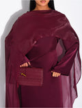 Ensemble robe en satin épais et cape en voile irrisé