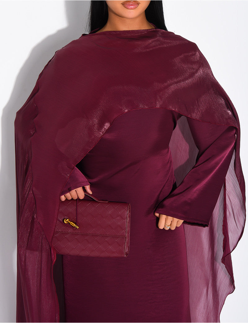 Ensemble robe en satin épais et cape en voile irrisé