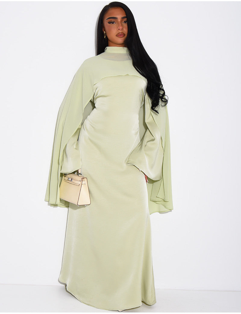Ensemble robe en satin premium et cape en voile assortie