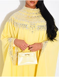 Abaya en mousseline ornée de strass & sequins et doublure assortie