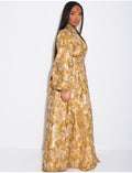 Ensemble kimono brocard ceinturé et sous robe manches longues