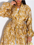 Ensemble kimono brocard ceinturé et sous robe manches longues