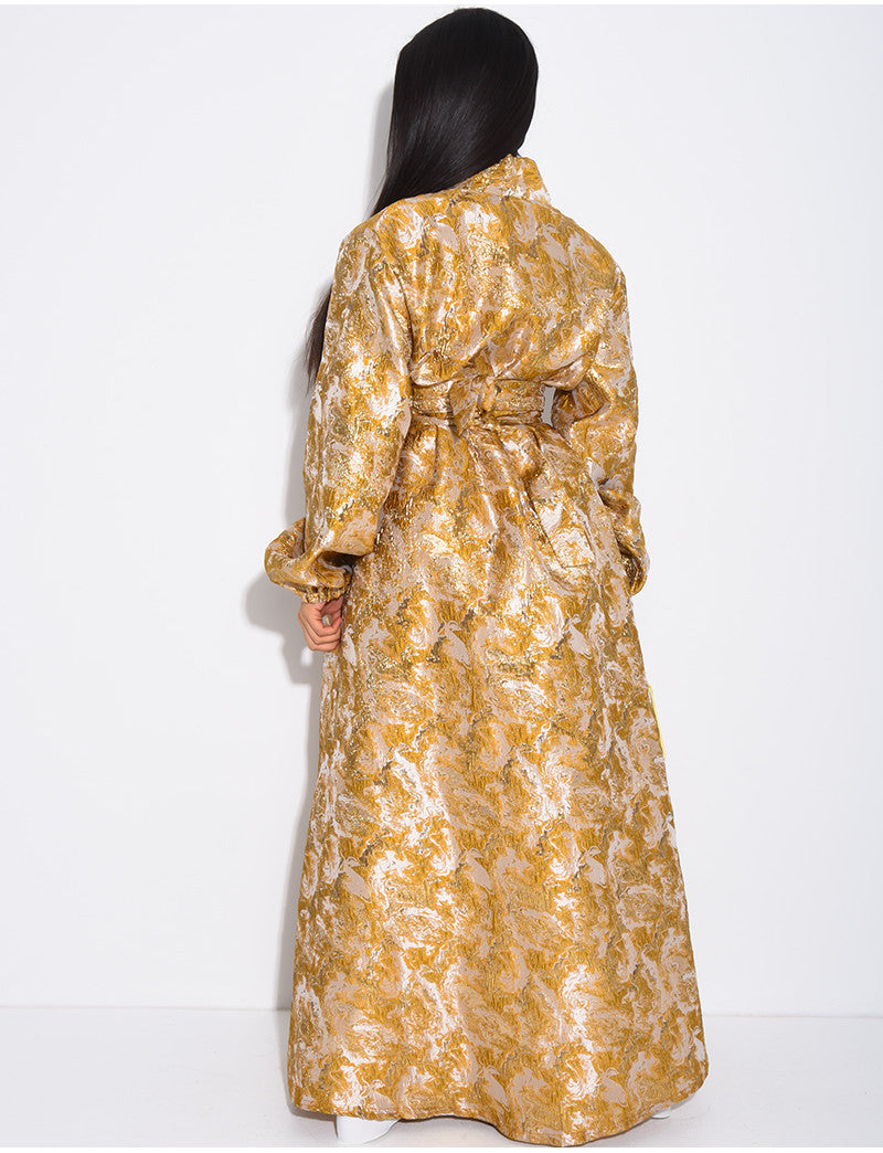 Ensemble kimono brocard ceinturé et sous robe manches longues