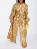 Ensemble kimono brocard ceinturé et sous robe manches longues