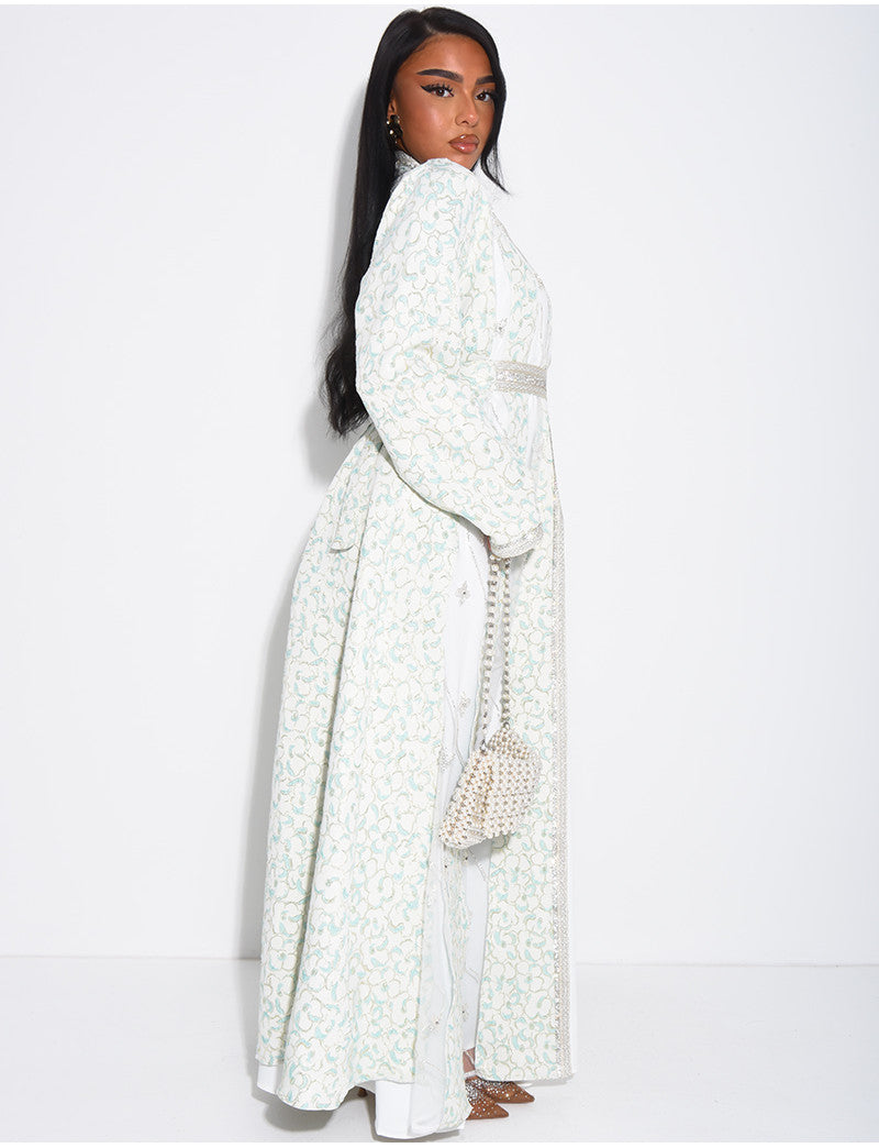 Ensemble robe style caftan à empiècements transparents & strass