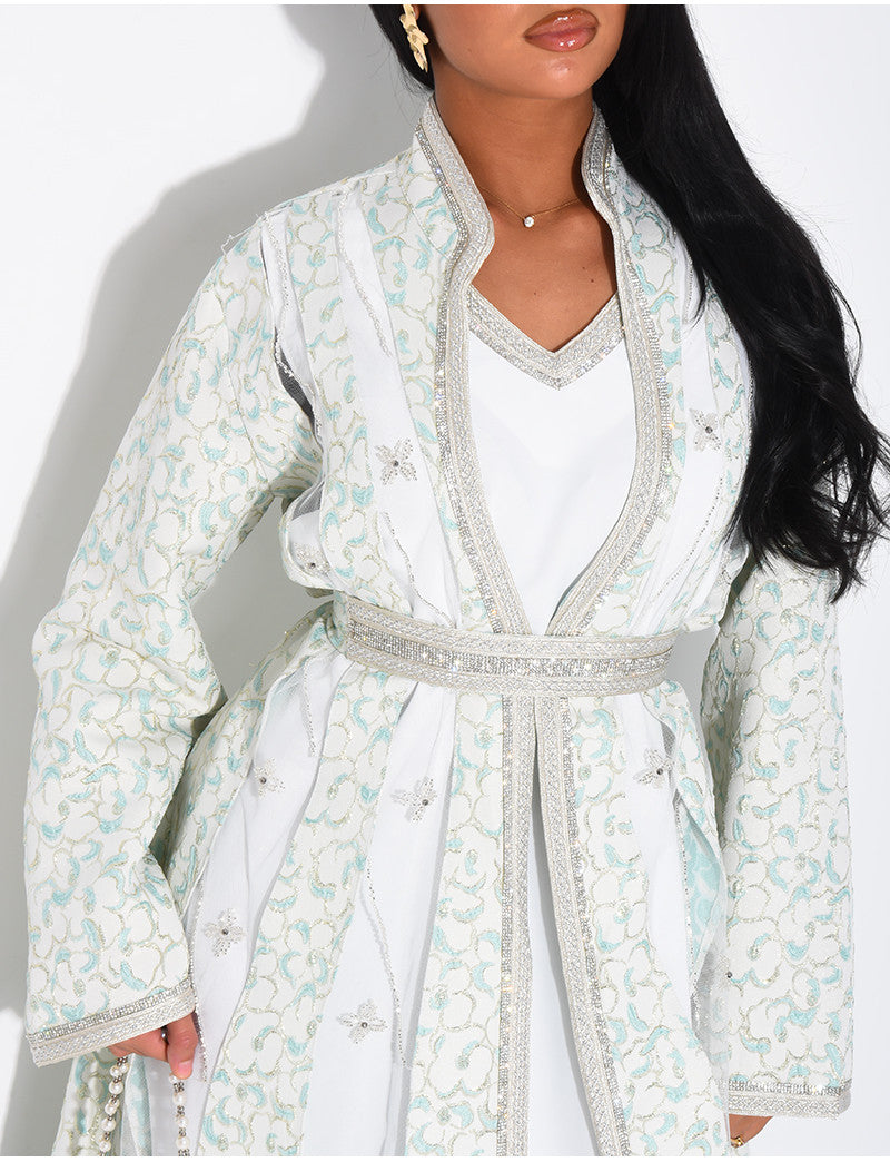 Ensemble robe style caftan à empiècements transparents & strass