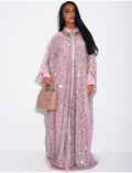 Abaya premium à perles et sequins brodés avec sa sous robe assortie