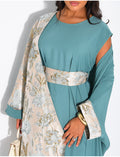 Ensemble robe sans manche et kimono à empiècements brocards assortis